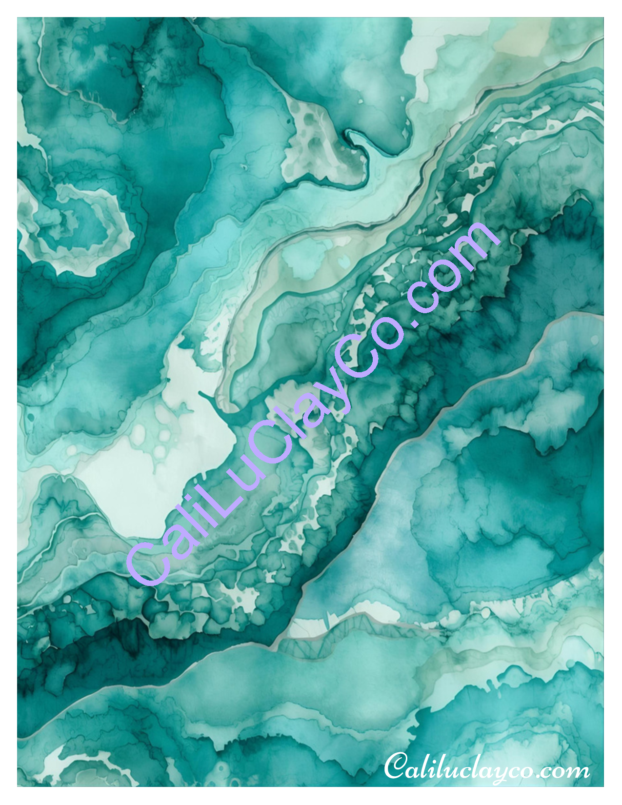 Teal Marbling #1 Left & Right Polymer Clay Water-Soluble Transfer Sheet / Tattoo Paper