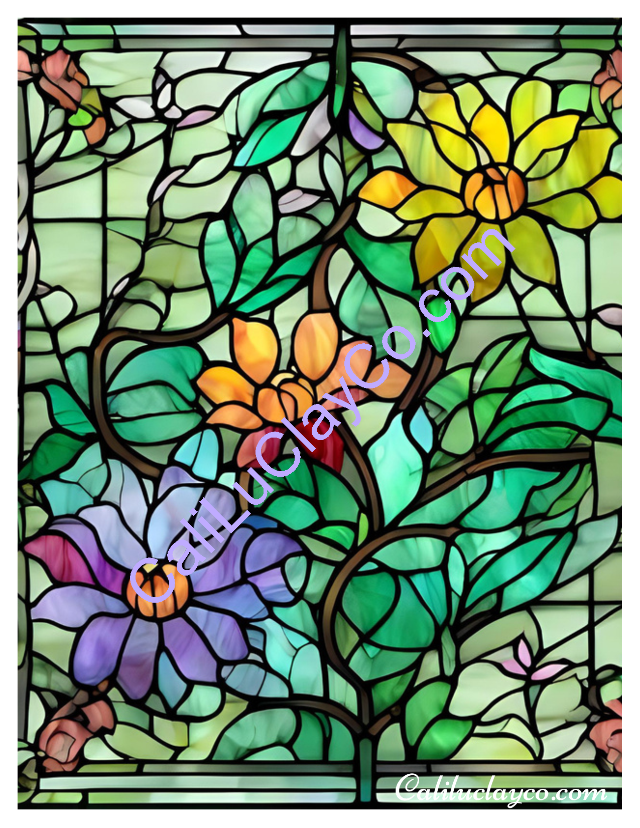 Floral Stained Glass #18 Left & Right Polymer Clay Water-Soluble Transfer Sheet / Tattoo Paper