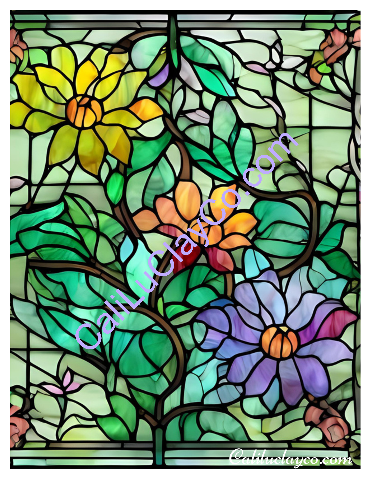 Floral Stained Glass #18 Left & Right Polymer Clay Water-Soluble Transfer Sheet / Tattoo Paper