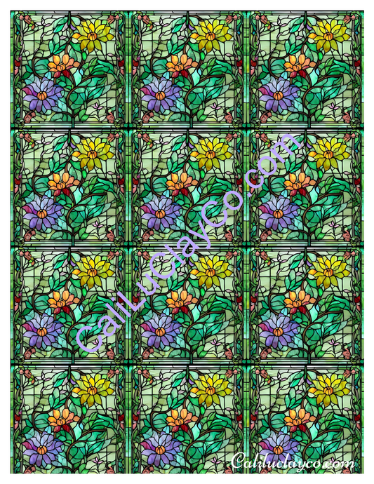 Floral Stained Glass #18 MULTI Left & Right Polymer Clay Water-Soluble Transfer Sheet / Tattoo Paper