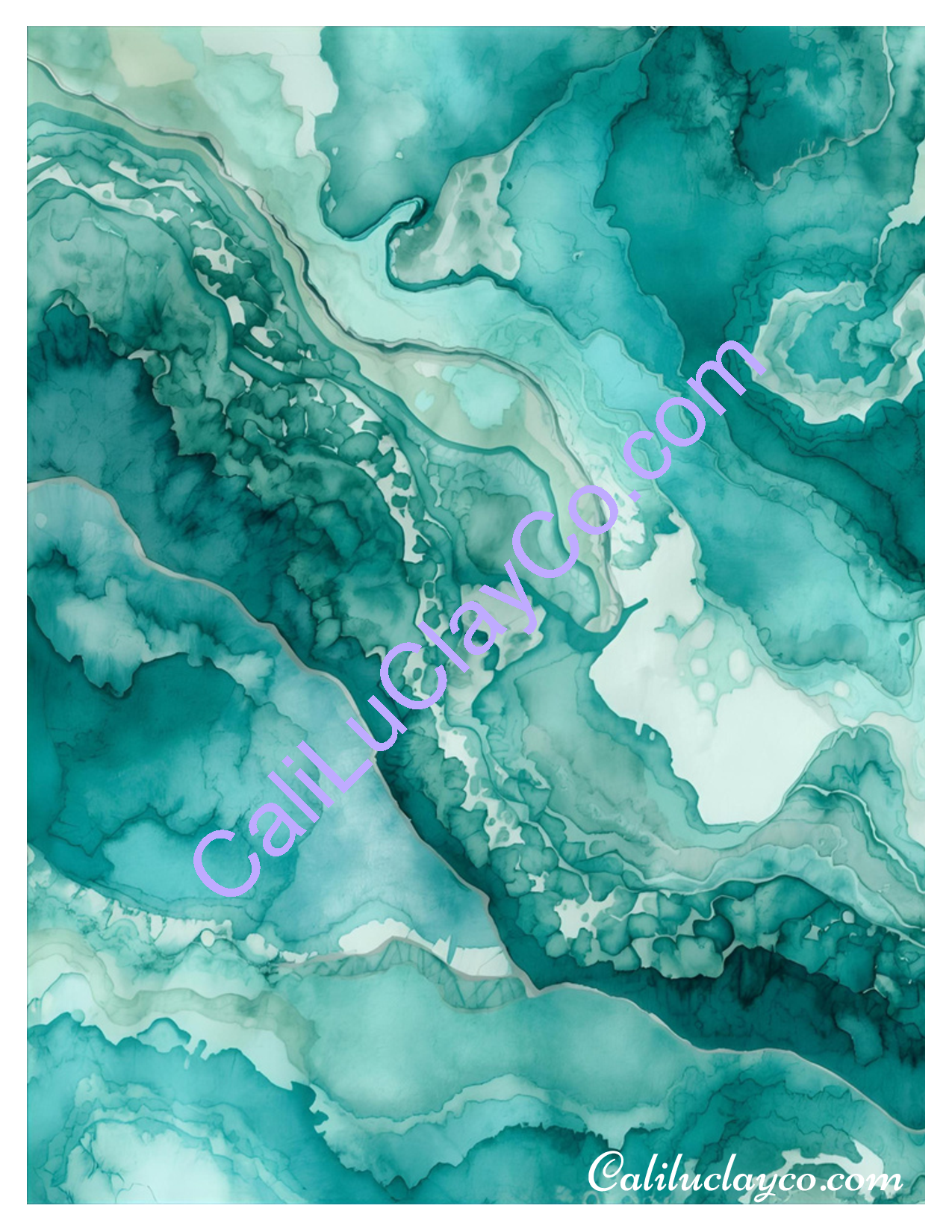 Teal Marbling #1 Left & Right Polymer Clay Water-Soluble Transfer Sheet / Tattoo Paper