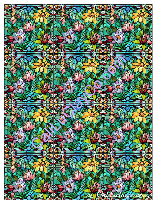 Floral Stained Glass #20 MULTI Left & Right Polymer Clay Water-Soluble Transfer Sheet / Tattoo Paper