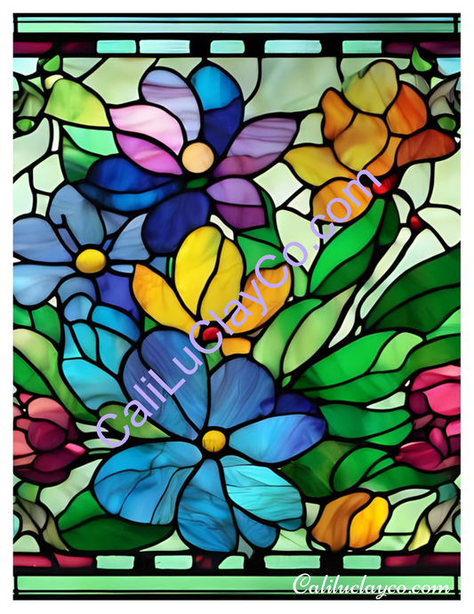 Floral Stained Glass #21 Left & Right Polymer Clay Water-Soluble Transfer Sheet / Tattoo Paper