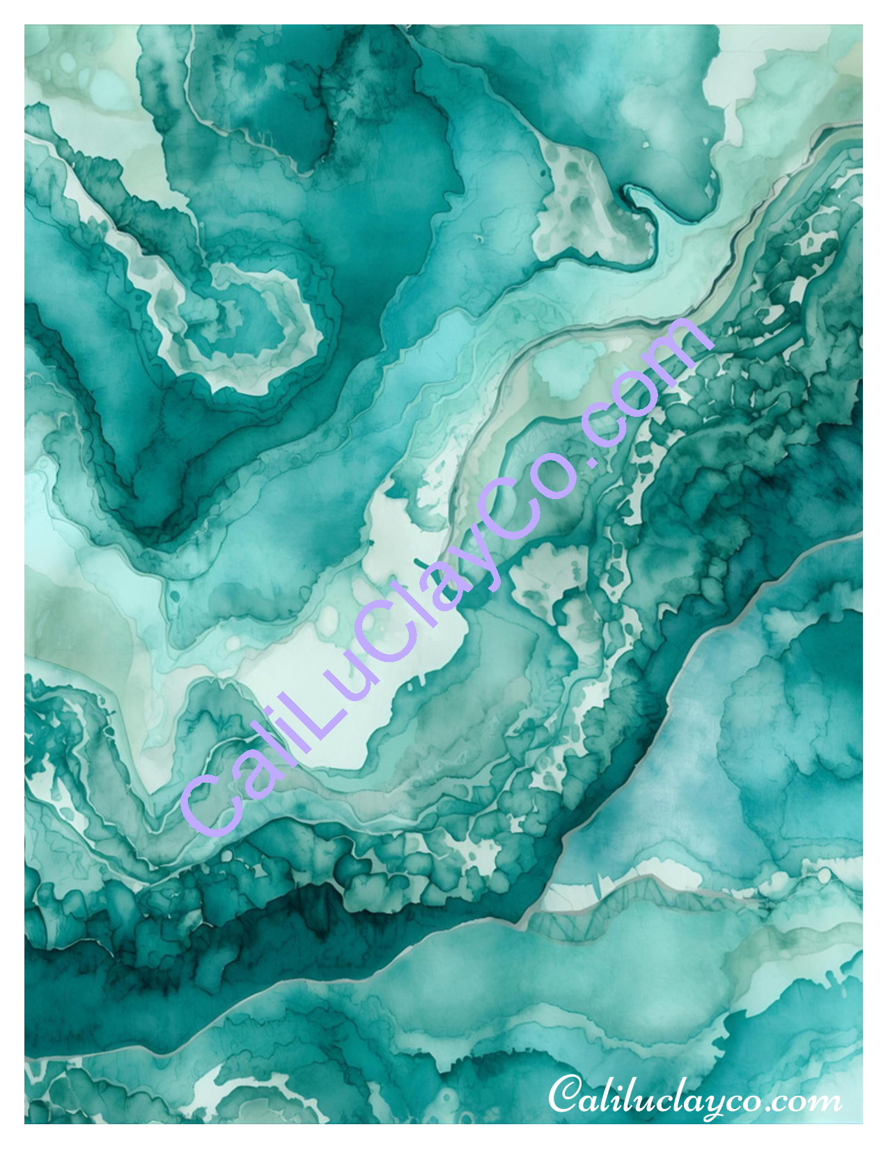 Teal Marbling #2 Left, Right, Mirrored - Polymer Clay Water-Soluble Transfer Sheet / Tattoo Paper