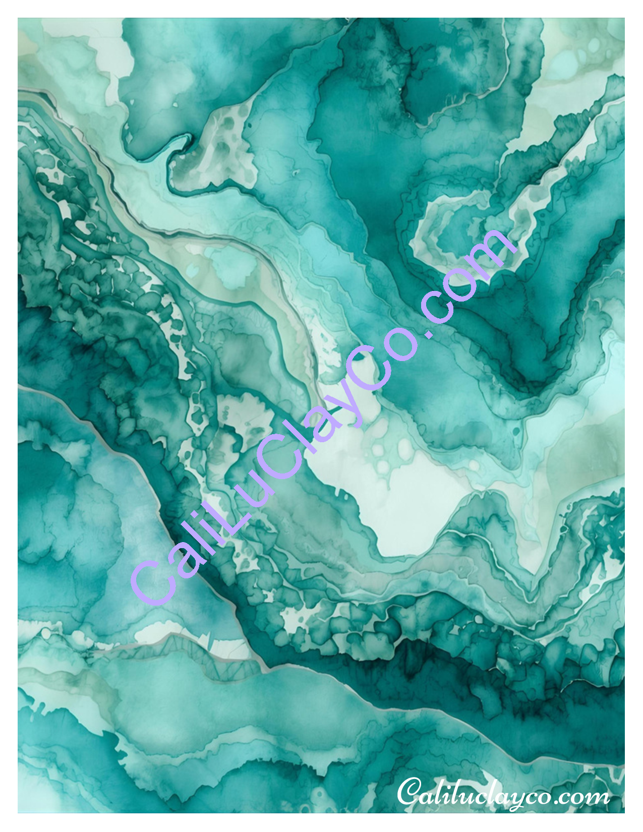 Teal Marbling #2 Left, Right, Mirrored - Polymer Clay Water-Soluble Transfer Sheet / Tattoo Paper