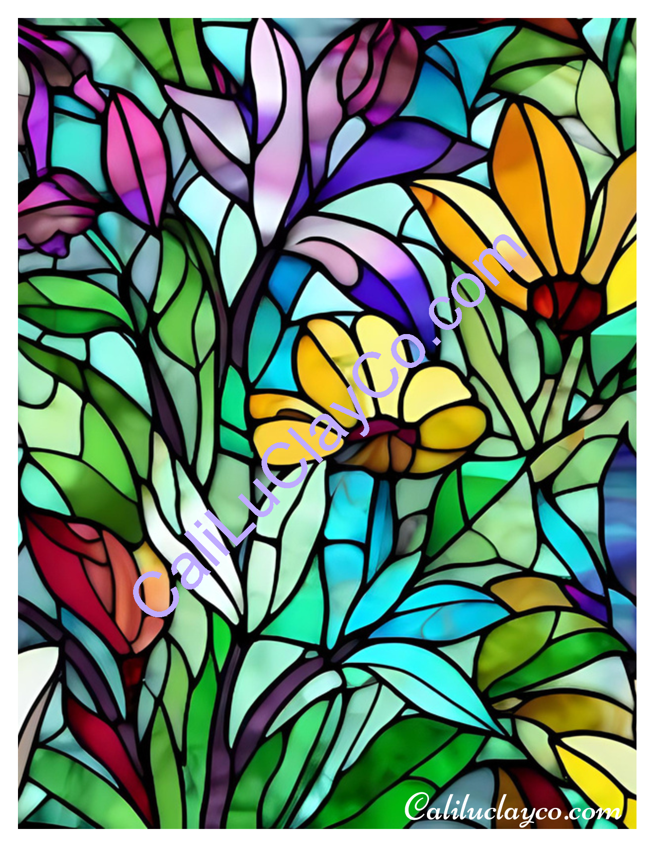 Floral Stained Glass #26 Left & Right Polymer Clay Water-Soluble Transfer Sheet / Tattoo Paper