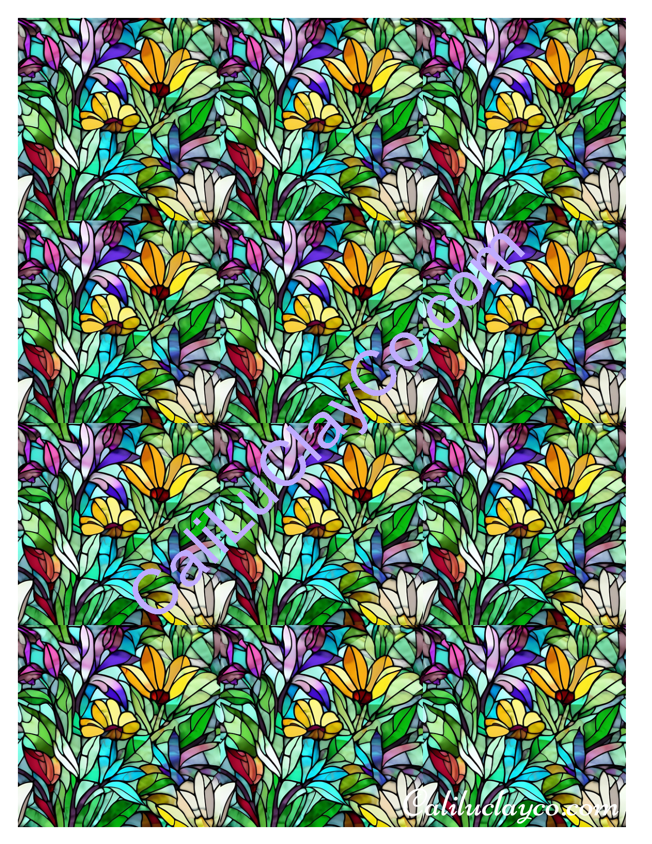 Floral Stained Glass #26 MULTI Left & Right Polymer Clay Water-Soluble Transfer Sheet / Tattoo Paper