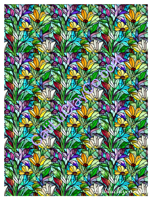 Floral Stained Glass #26 MULTI Left & Right Polymer Clay Water-Soluble Transfer Sheet / Tattoo Paper