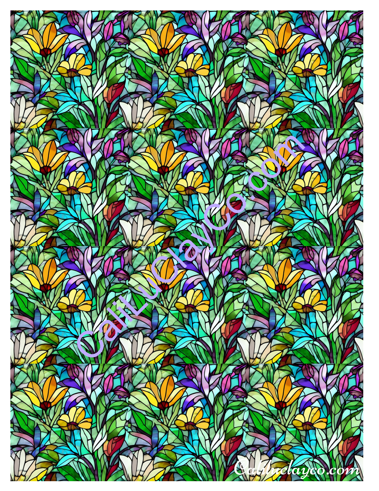 Floral Stained Glass #26 MULTI Left & Right Polymer Clay Water-Soluble Transfer Sheet / Tattoo Paper