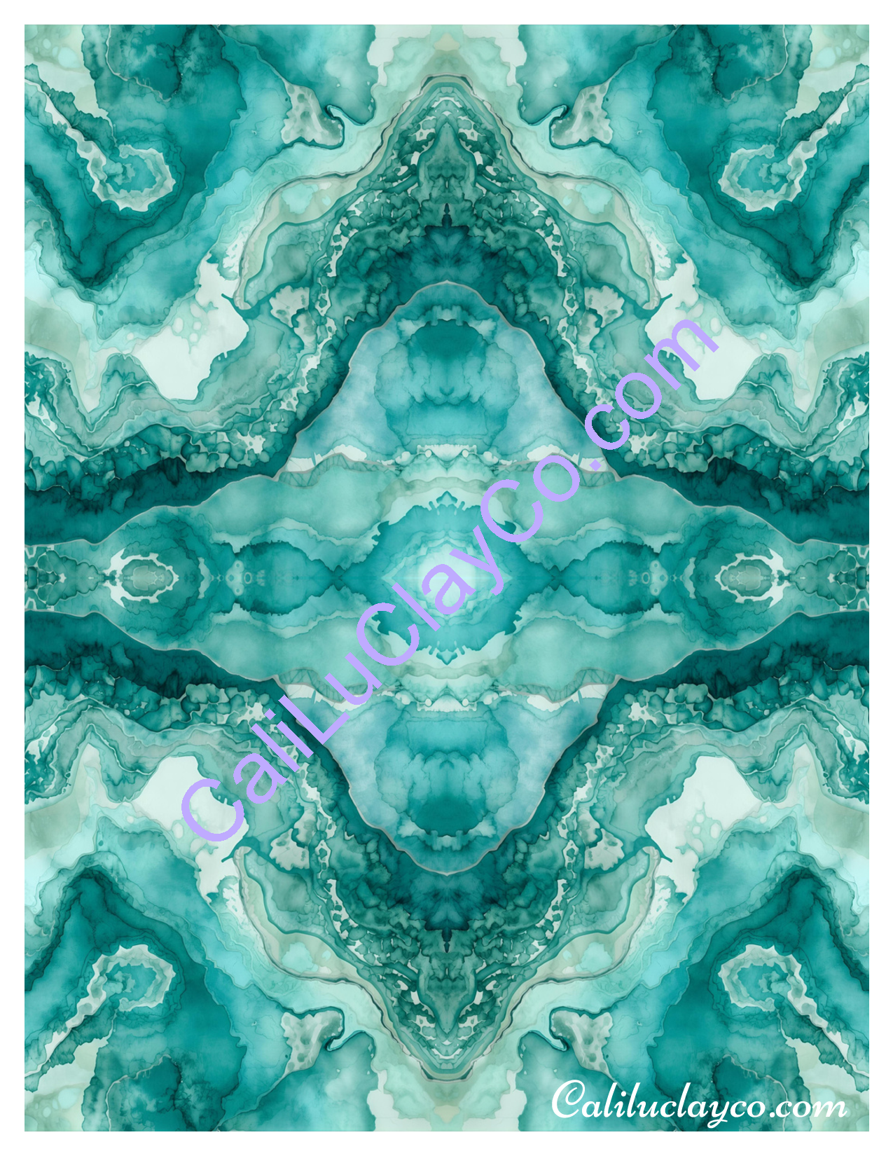 Teal Marbling #2 Left, Right, Mirrored - Polymer Clay Water-Soluble Transfer Sheet / Tattoo Paper