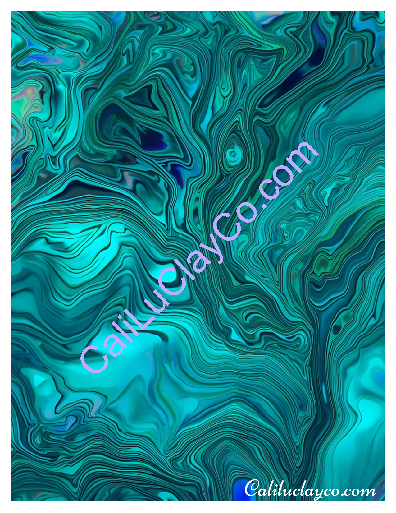 Dark Teal Marbling Polymer Clay Water-Soluble Transfer Sheet / Tattoo Paper