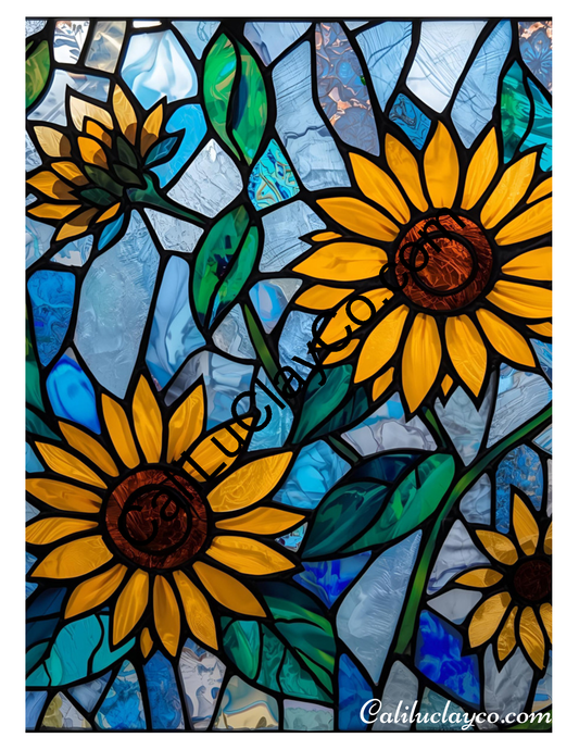 Sunflower Stained Glass #1 Left & Right Polymer Clay Water-Soluble Transfer Sheet / Tattoo Paper