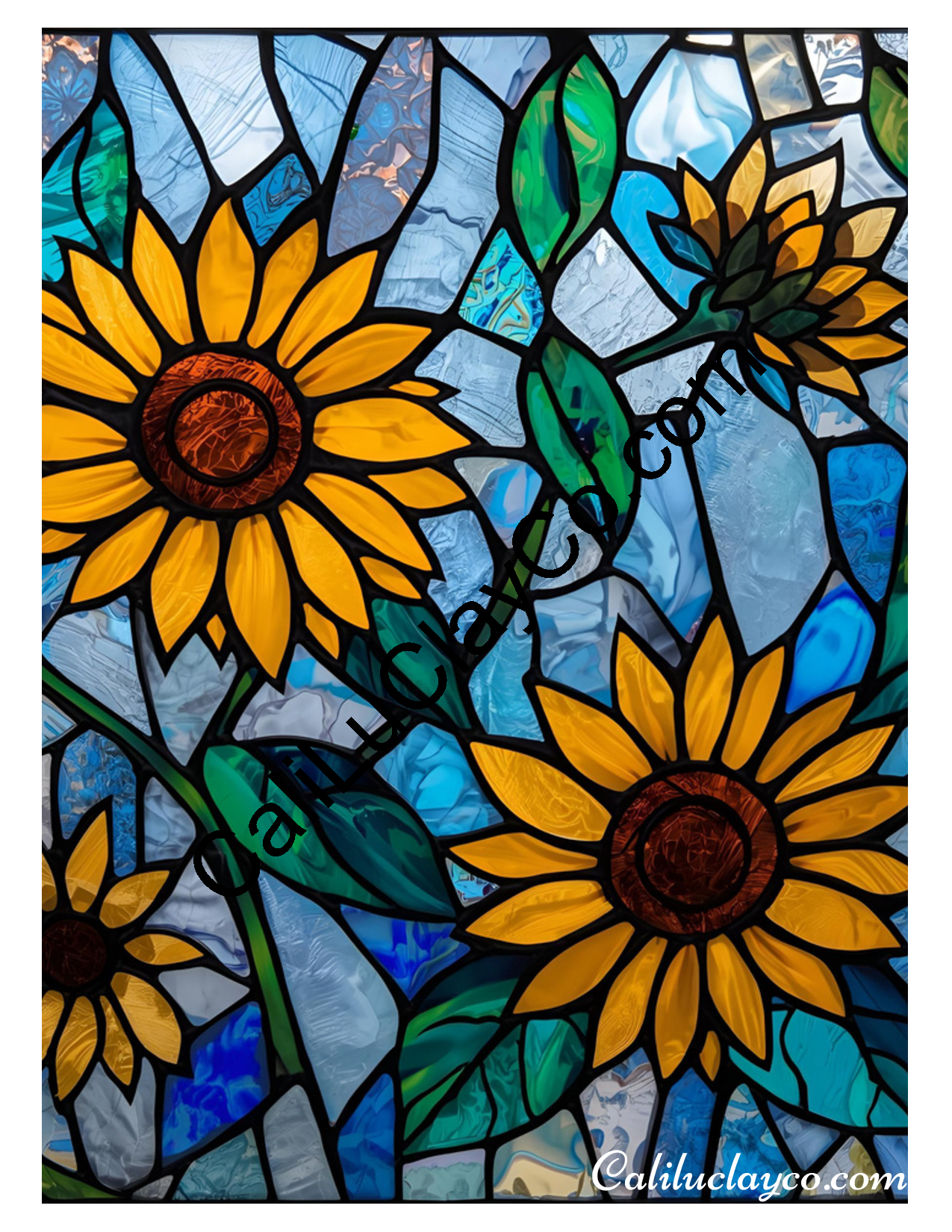 Sunflower Stained Glass #1 Left & Right Polymer Clay Water-Soluble Transfer Sheet / Tattoo Paper