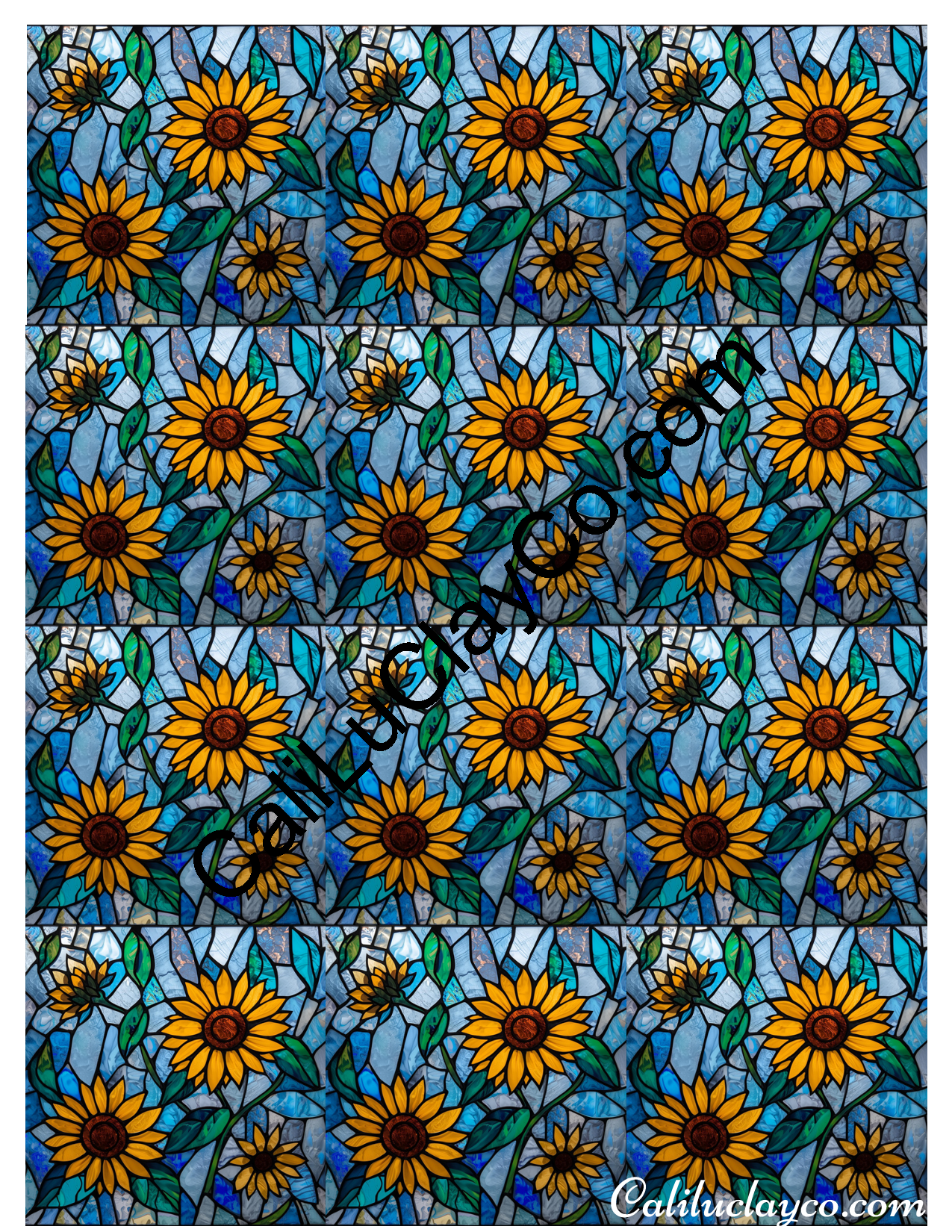 Sunflower Stained Glass #1 MULTI Left & Right Polymer Clay Water-Soluble Transfer Sheet / Tattoo Paper