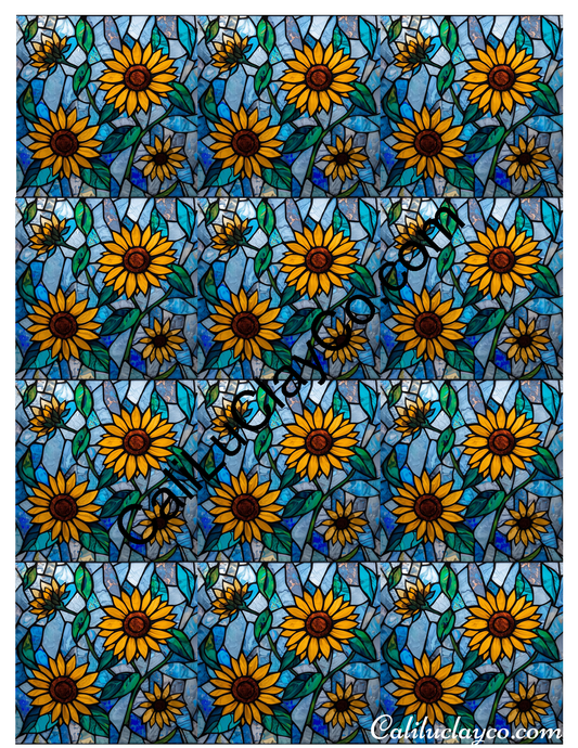 Sunflower Stained Glass #1 MULTI Left & Right Polymer Clay Water-Soluble Transfer Sheet / Tattoo Paper