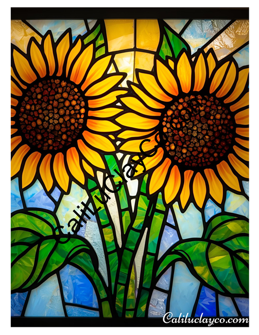 Sunflower Stained Glass #2 Left & Right Polymer Clay Water-Soluble Transfer Sheet / Tattoo Paper