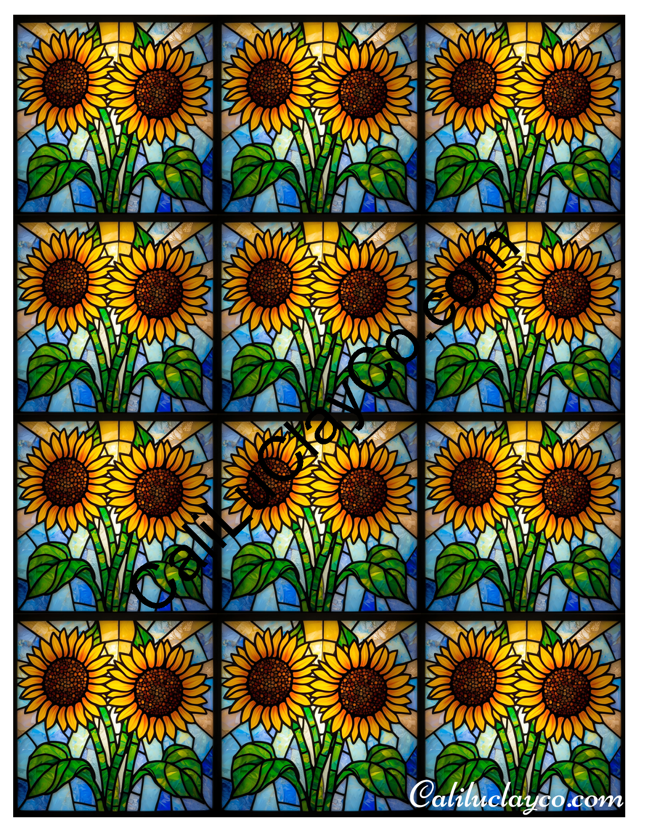 Sunflower Stained Glass #2 MULTI Polymer Clay Water-Soluble Transfer Sheet / Tattoo Paper