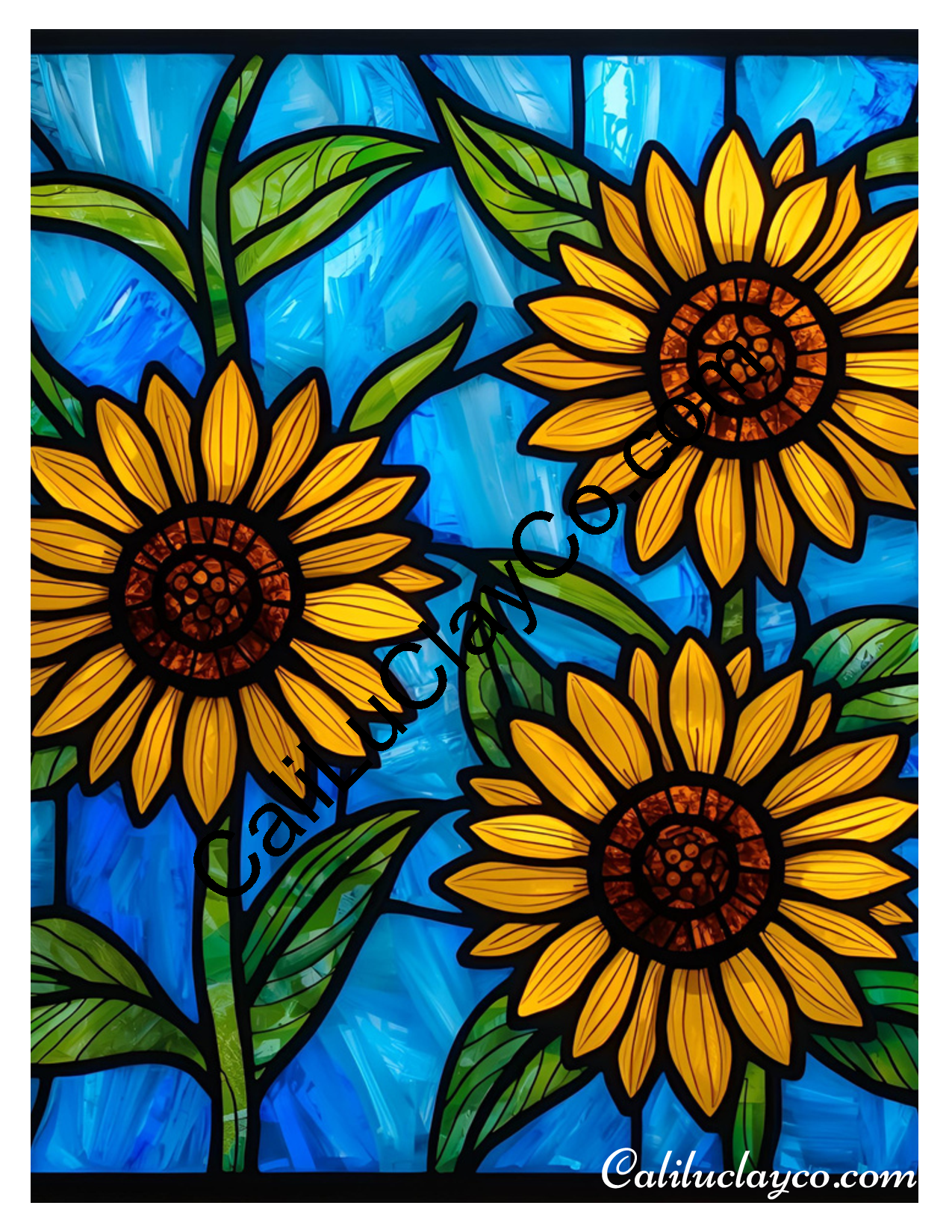 Sunflower Stained Glass #3 Left & Right Polymer Clay Water-Soluble Transfer Sheet / Tattoo Paper