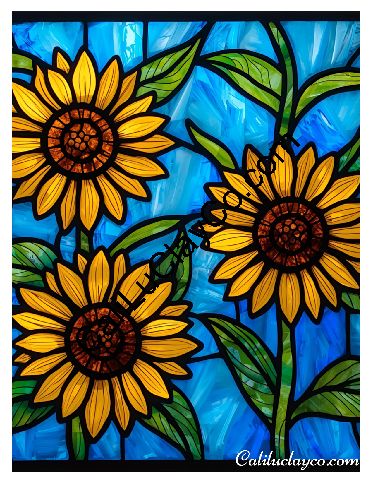 Sunflower Stained Glass #3 Left & Right Polymer Clay Water-Soluble Transfer Sheet / Tattoo Paper