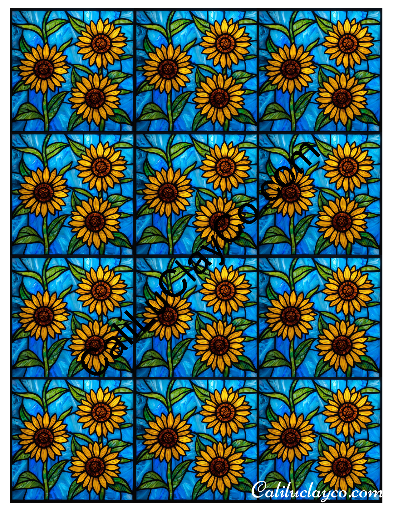 Sunflower Stained Glass #3 MULTI Polymer Clay Water-Soluble Transfer Sheet / Tattoo Paper
