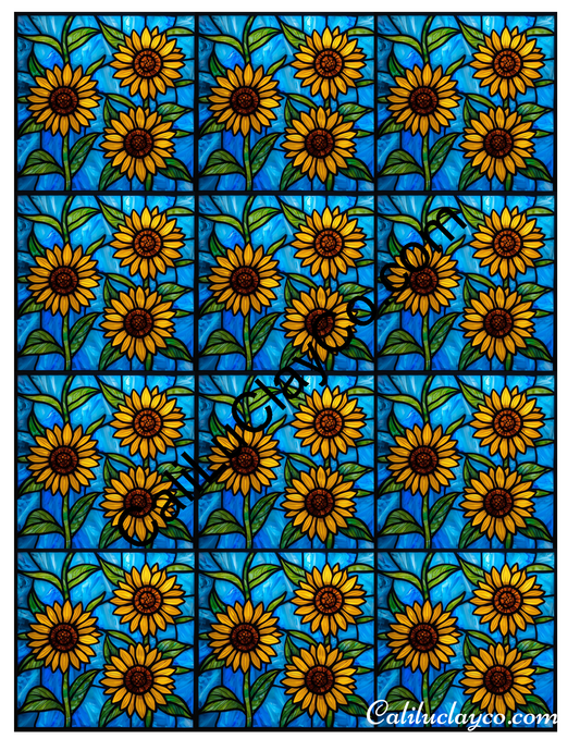 Sunflower Stained Glass #3 MULTI Polymer Clay Water-Soluble Transfer Sheet / Tattoo Paper