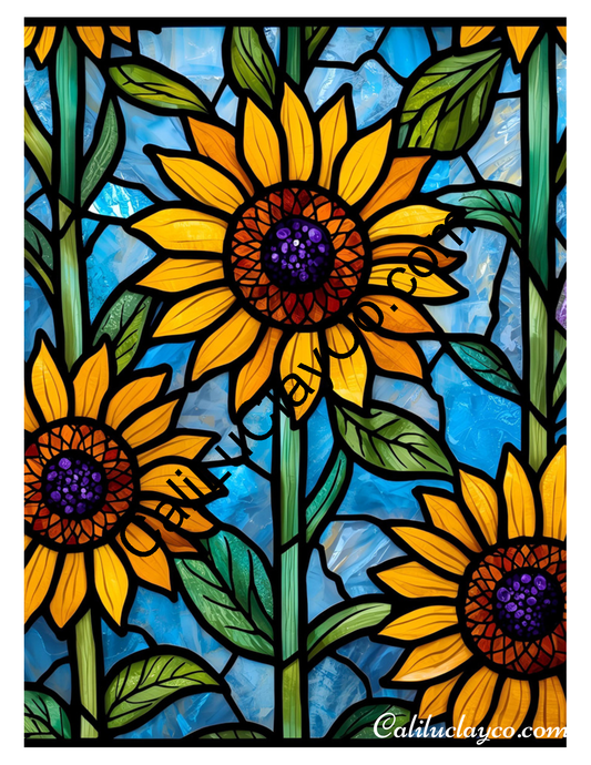 Sunflower Stained Glass #4 Left & Right Polymer Clay Water-Soluble Transfer Sheet / Tattoo Paper