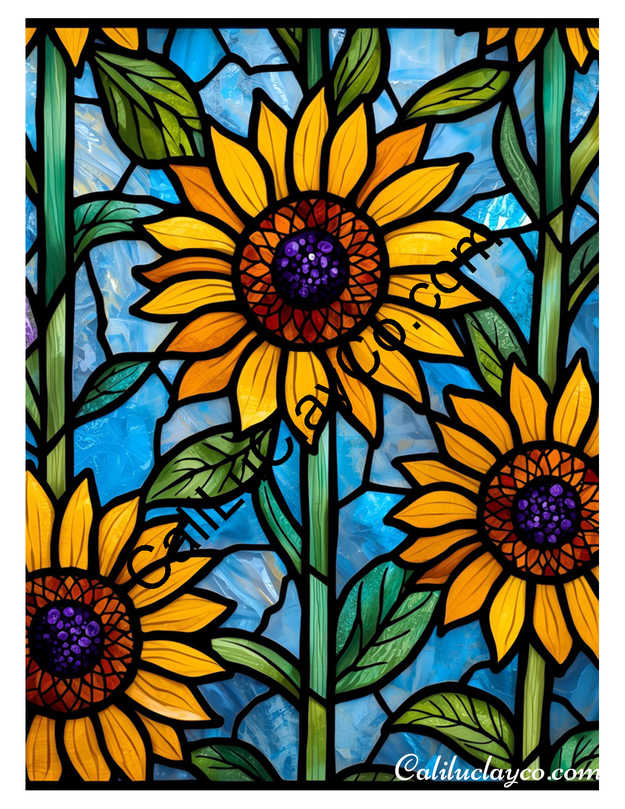 Sunflower Stained Glass #4 Left & Right Polymer Clay Water-Soluble Transfer Sheet / Tattoo Paper