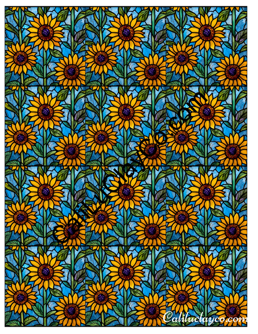 Sunflower Stained Glass #4 MULTI Polymer Clay Water-Soluble Transfer Sheet / Tattoo Paper