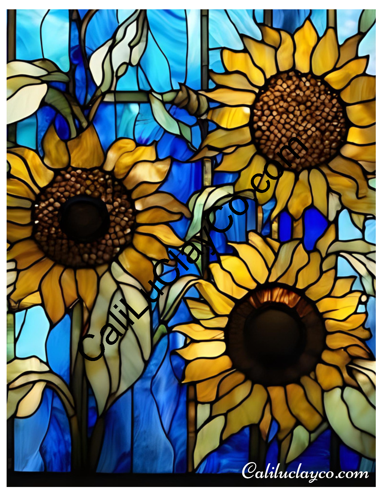 Sunflower Stained Glass #5 Left & Right Polymer Clay Water-Soluble Transfer Sheet / Tattoo Paper
