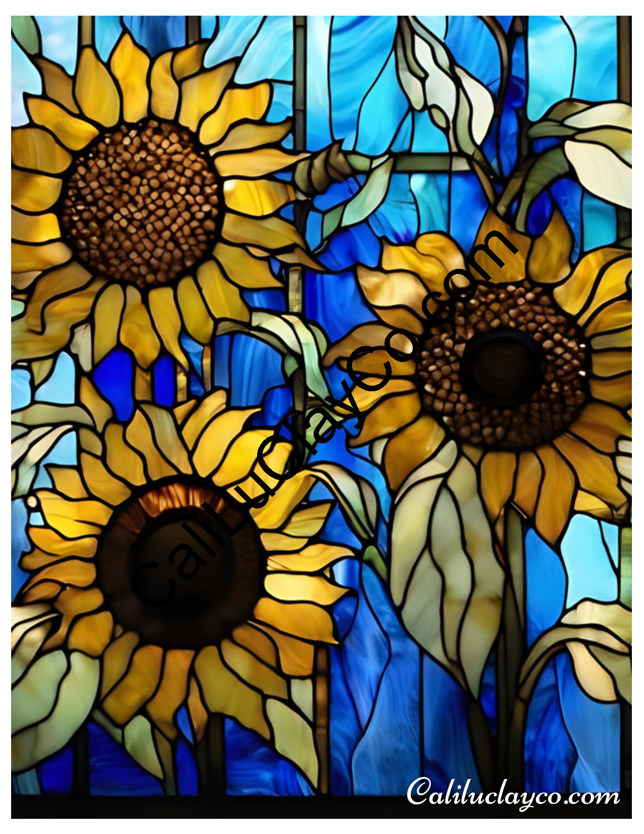 Sunflower Stained Glass #5 Left & Right Polymer Clay Water-Soluble Transfer Sheet / Tattoo Paper