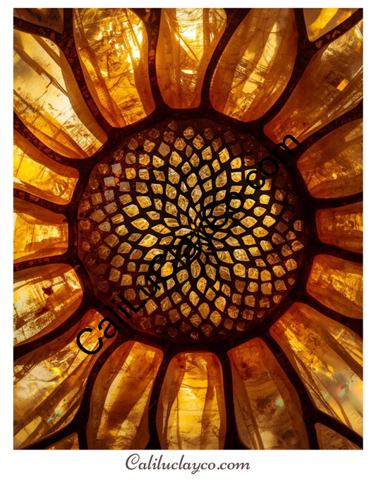 Sunflower Stained Glass #6 Original Larger Pattern Polymer Clay Water-Soluble Transfer Sheet / Tattoo Paper