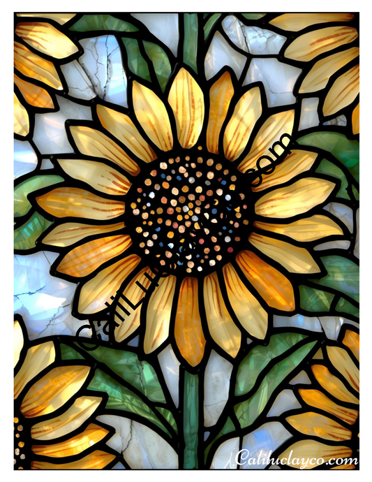 Sunflower Stained Glass #7 Original Larger Pattern Polymer Clay Water-Soluble Transfer Sheet / Tattoo Paper