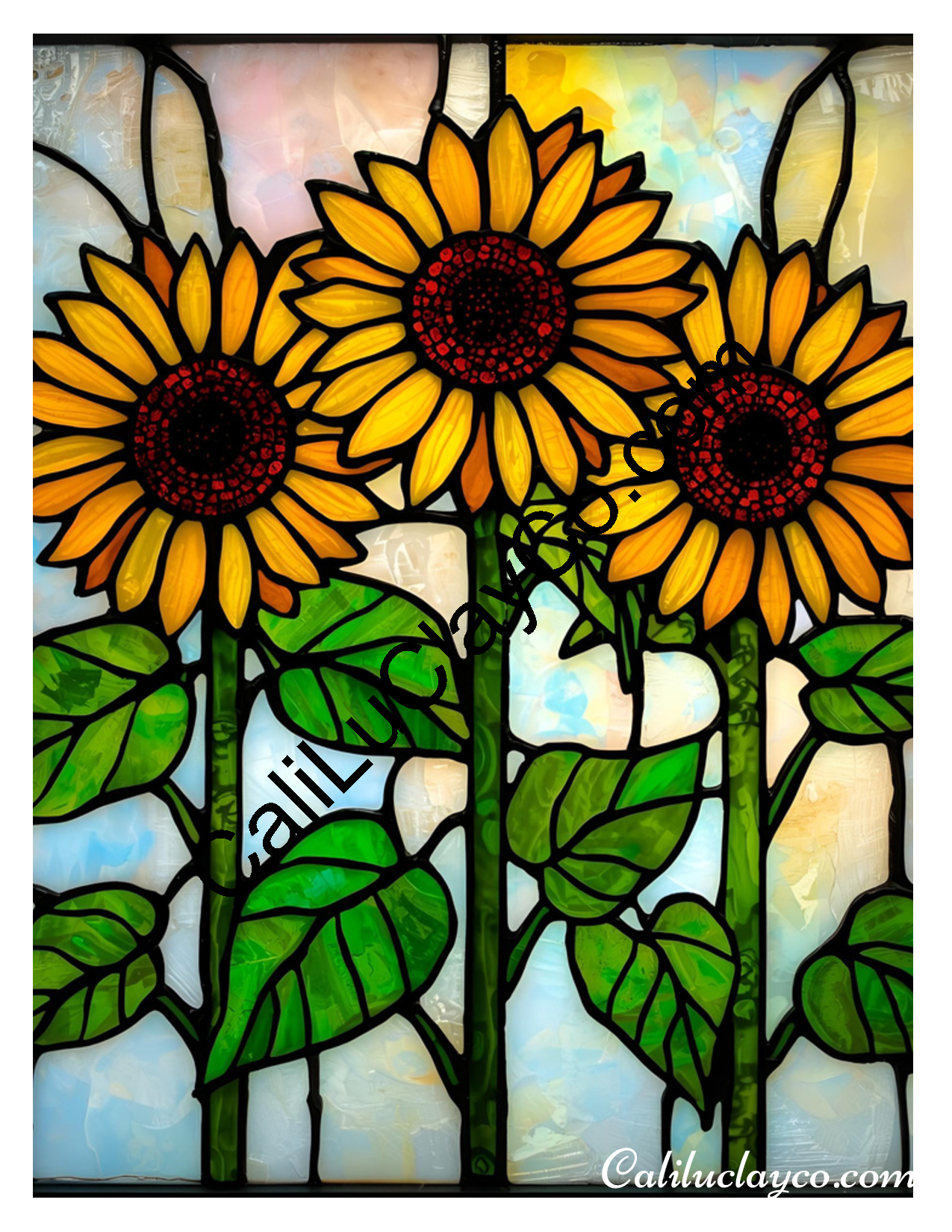 Sunflower Stained Glass #8 Left & Right Polymer Clay Water-Soluble Transfer Sheet / Tattoo Paper