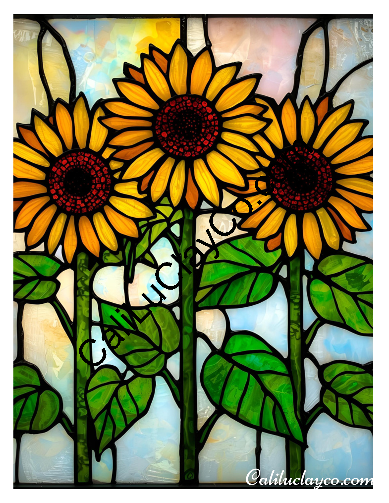 Sunflower Stained Glass #8 Left & Right Polymer Clay Water-Soluble Transfer Sheet / Tattoo Paper