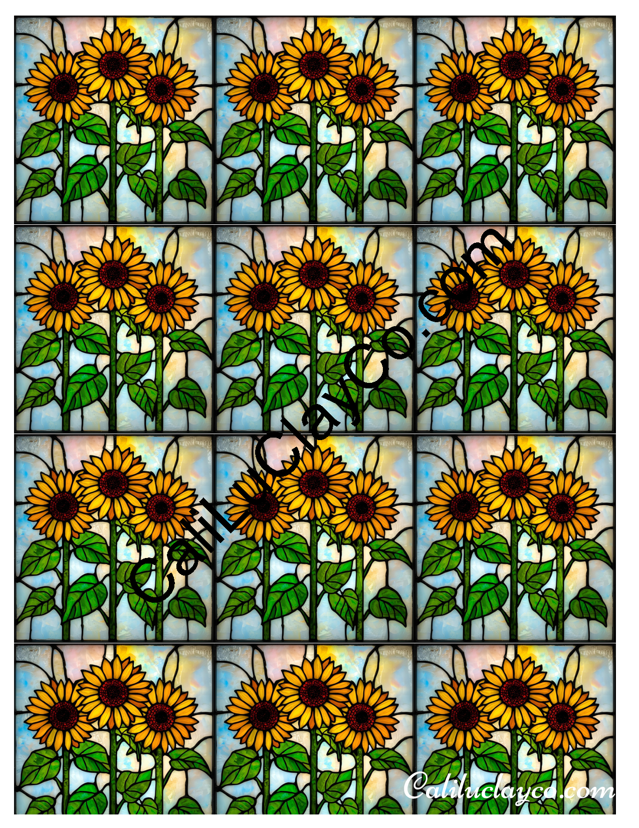 Sunflower Stained Glass #8 MULTI Polymer Clay Water-Soluble Transfer Sheet / Tattoo Paper