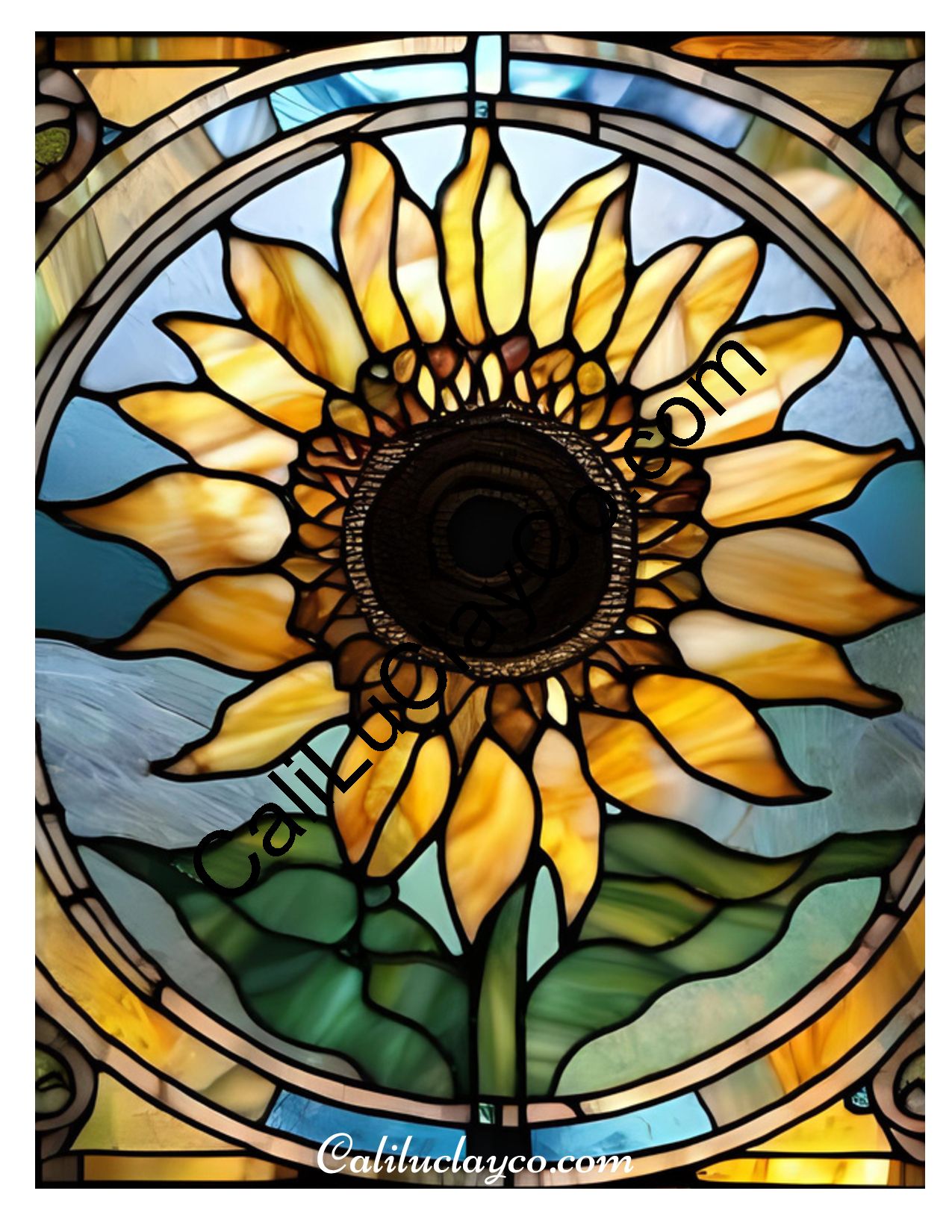 Sunflower Stained Glass #9 Left & Right Polymer Clay Water-Soluble Transfer Sheet / Tattoo Paper