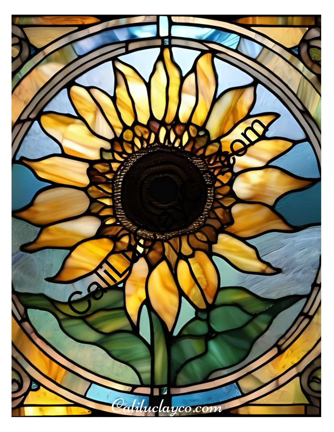 Sunflower Stained Glass #9 Left & Right Polymer Clay Water-Soluble Transfer Sheet / Tattoo Paper