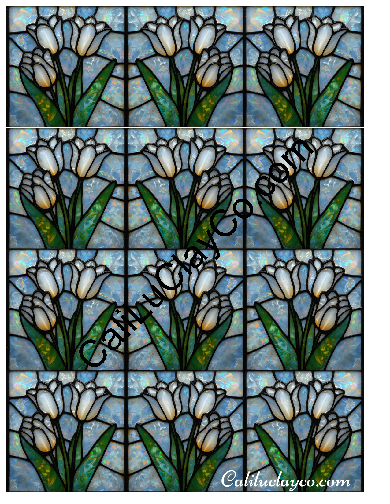 Tulips Stained Glass #1 MULTI Polymer Clay Water-Soluble Transfer Sheet / Tattoo Paper
