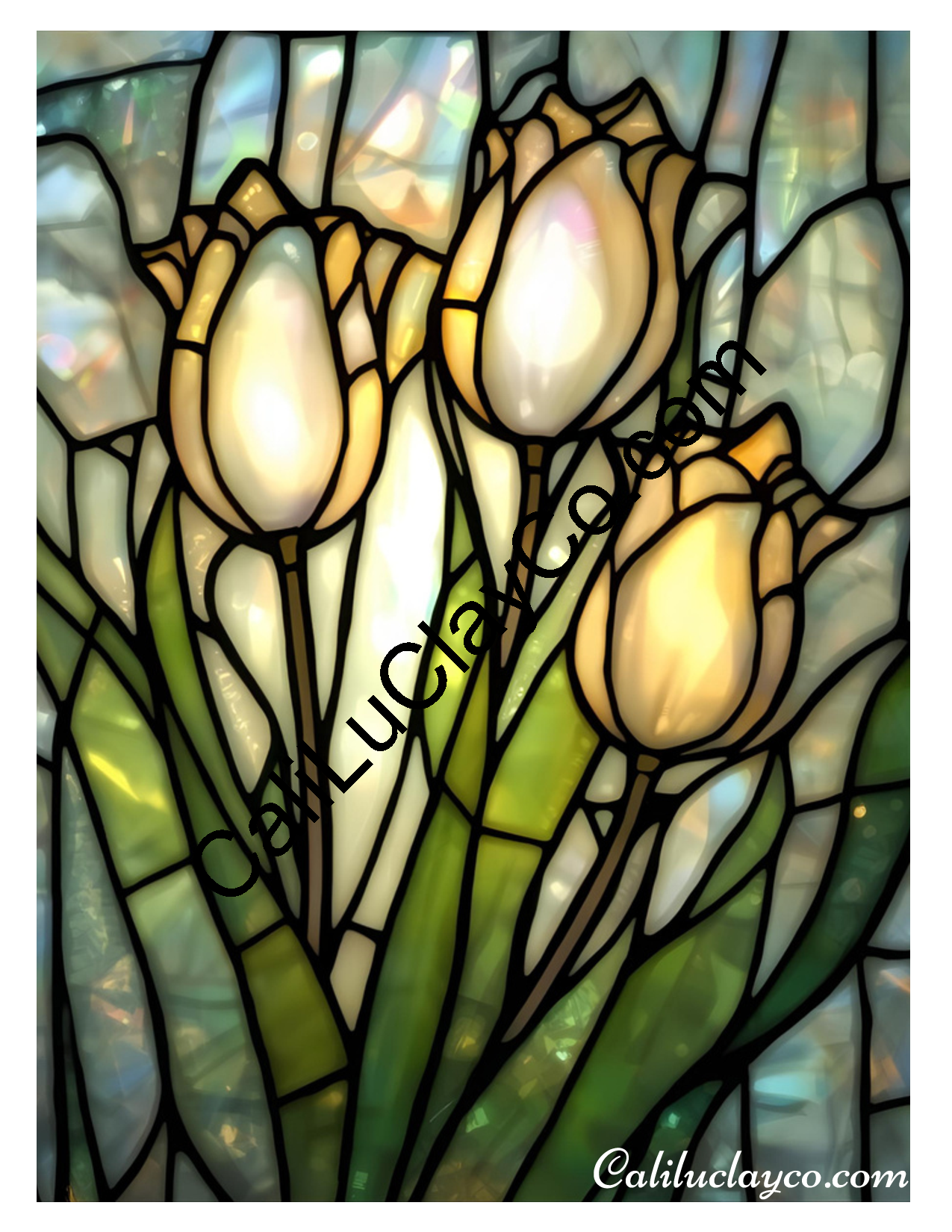 Tulips Stained Glass #2 Left & Right Polymer Clay Water-Soluble Transfer Sheet / Tattoo Paper