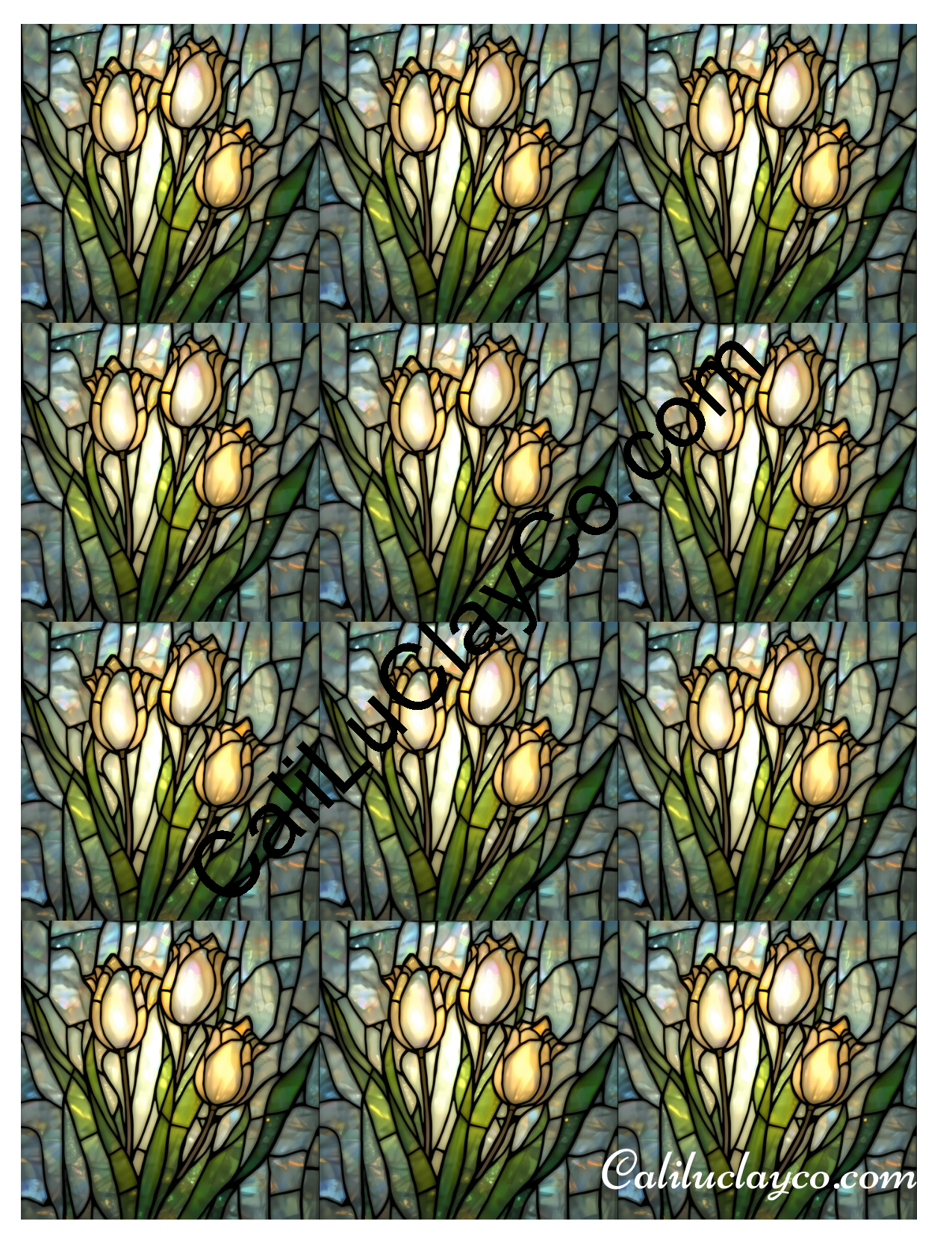 Tulips Stained Glass #2 MULTI Left & Right Polymer Clay Water-Soluble Transfer Sheet / Tattoo Paper