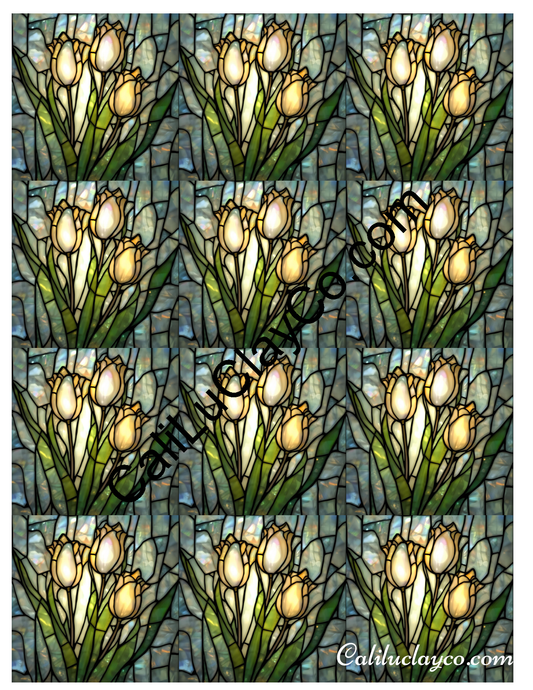 Tulips Stained Glass #2 MULTI Left & Right Polymer Clay Water-Soluble Transfer Sheet / Tattoo Paper