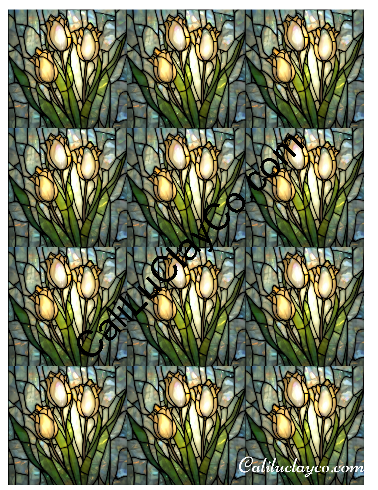 Tulips Stained Glass #2 MULTI Left & Right Polymer Clay Water-Soluble Transfer Sheet / Tattoo Paper