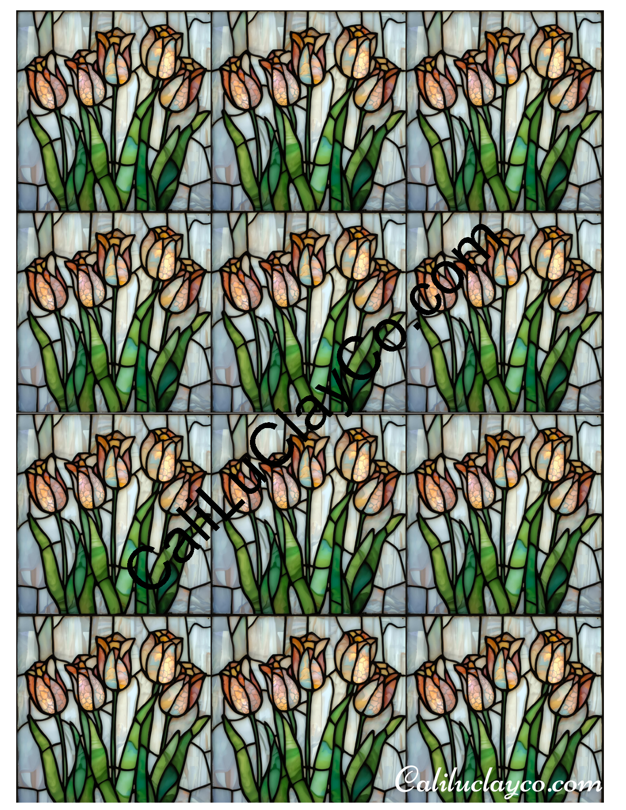 Tulips Stained Glass #3 MULTI Left & Right Polymer Clay Water-Soluble Transfer Sheet / Tattoo Paper