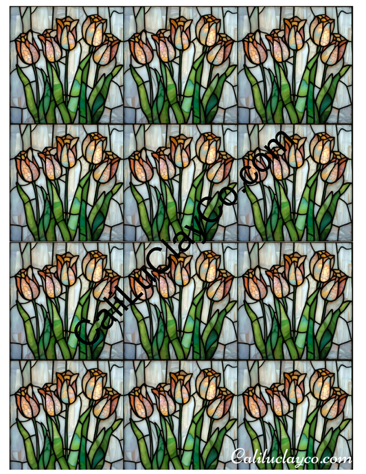 Tulips Stained Glass #3 MULTI Left & Right Polymer Clay Water-Soluble Transfer Sheet / Tattoo Paper