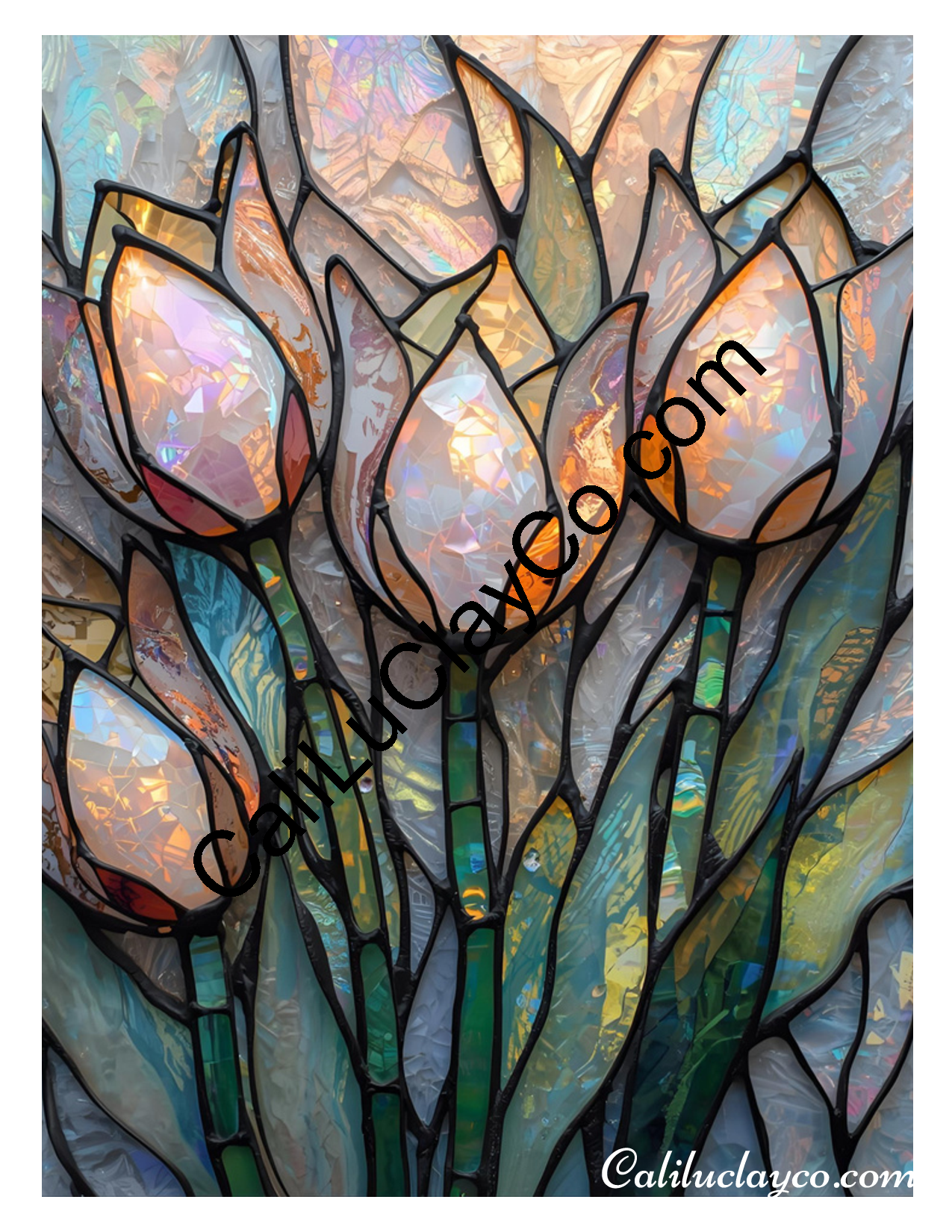 Tulips Stained Glass #4 Left & Right Polymer Clay Water-Soluble Transfer Sheet / Tattoo Paper