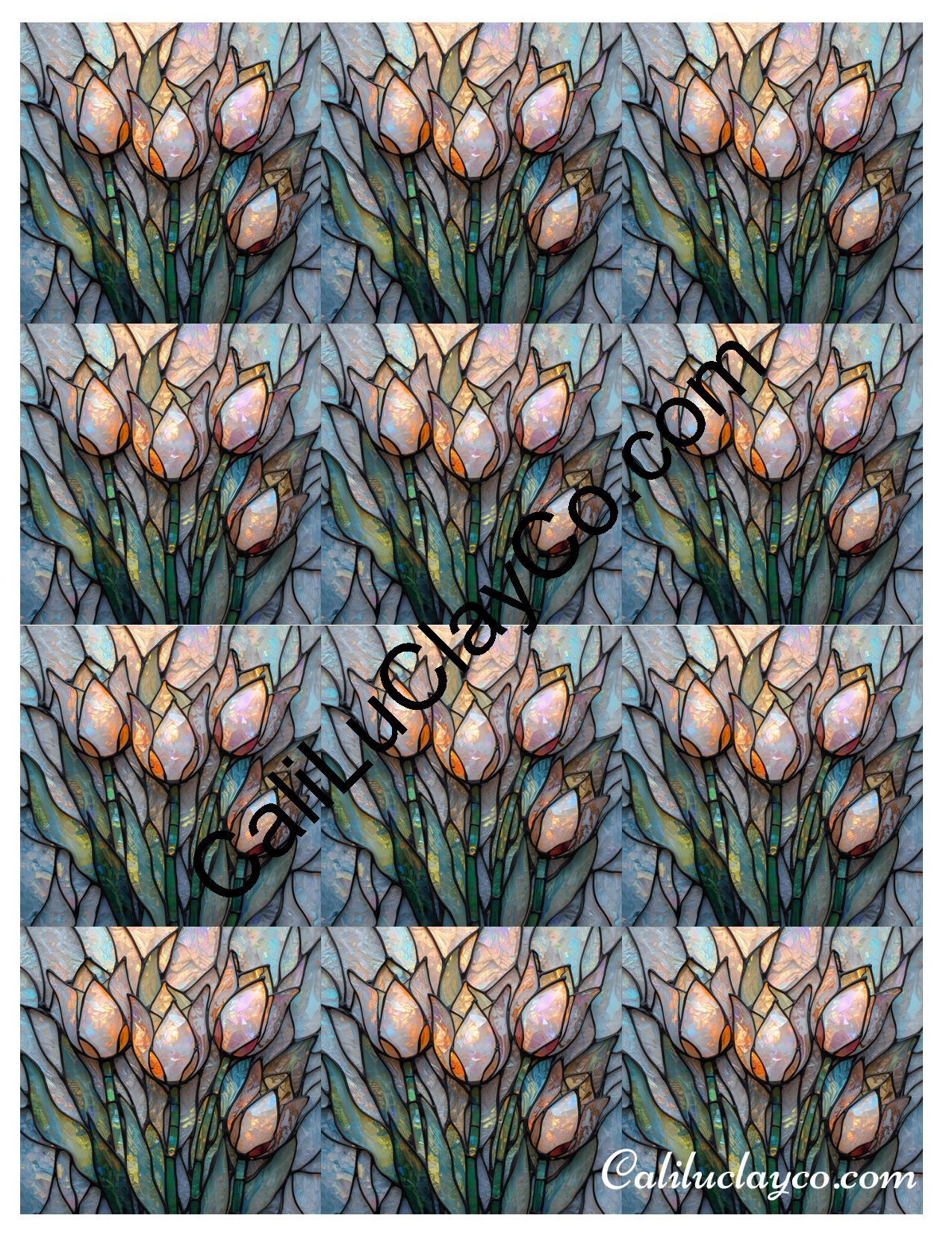 Tulips Stained Glass #4 MULTI Left & Right Polymer Clay Water-Soluble Transfer Sheet / Tattoo Paper