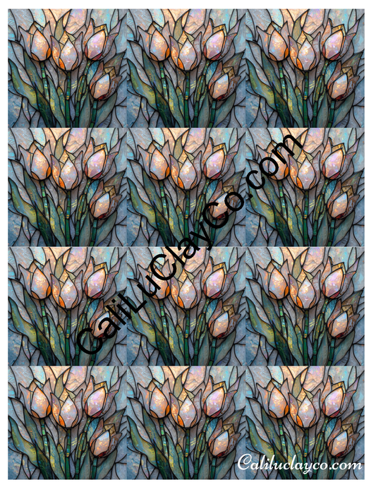Tulips Stained Glass #4 MULTI Left & Right Polymer Clay Water-Soluble Transfer Sheet / Tattoo Paper