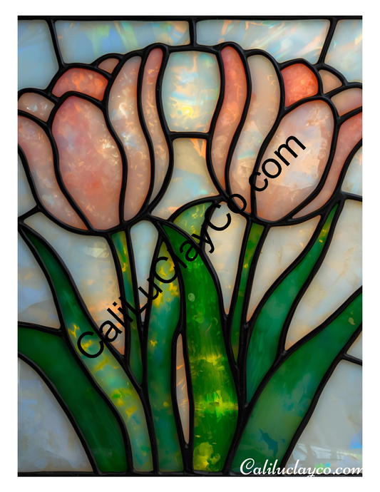 Tulips Stained Glass #5 Polymer Clay Water-Soluble Transfer Sheet / Tattoo Paper