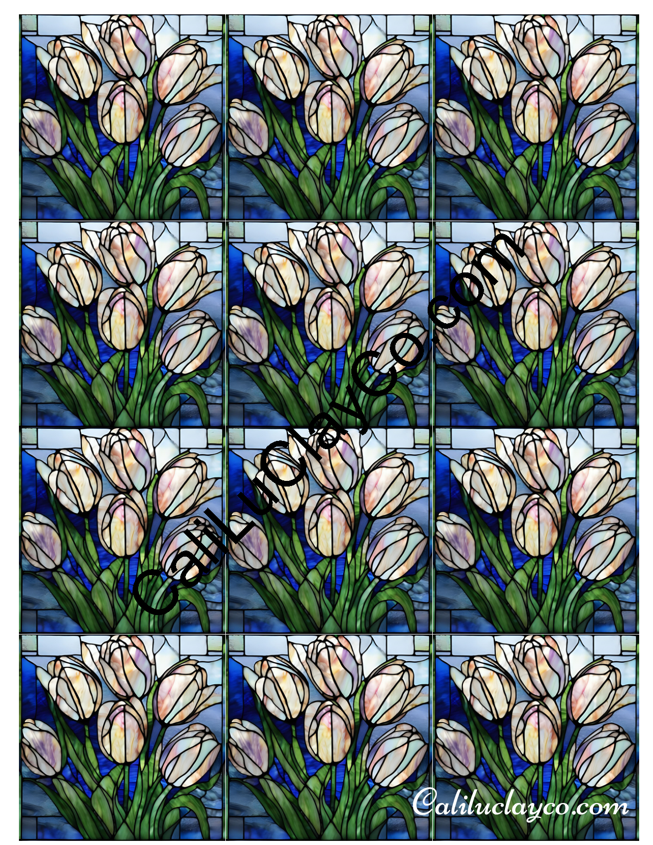 Tulips Stained Glass #6 MULTI Left & Right Polymer Clay Water-Soluble Transfer Sheet / Tattoo Paper
