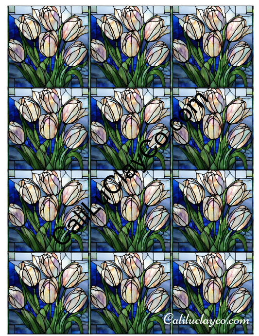 Tulips Stained Glass #6 MULTI Left & Right Polymer Clay Water-Soluble Transfer Sheet / Tattoo Paper